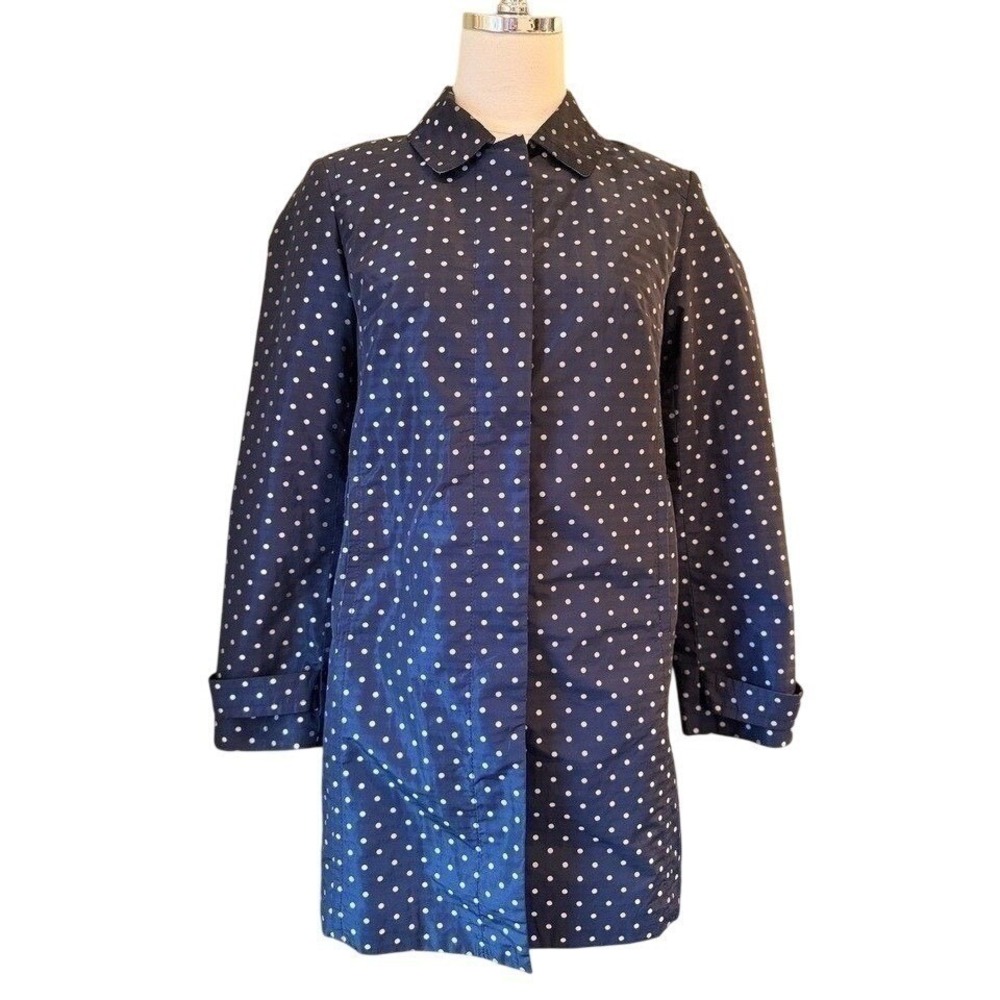 Talbots Petites Navy Blue Polka Dot Raincoat Button Front Jacket - Size 6P